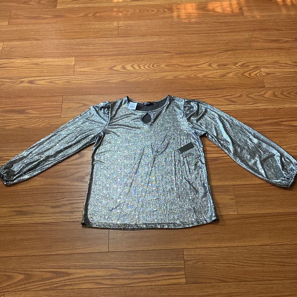 CURE brand women’s gray silver sparkle keyhole front blouse top l/s size M - Picture 7 of 12